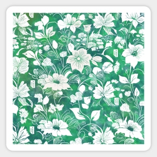 White flowers on a background of vibrant green watercolors Sticker